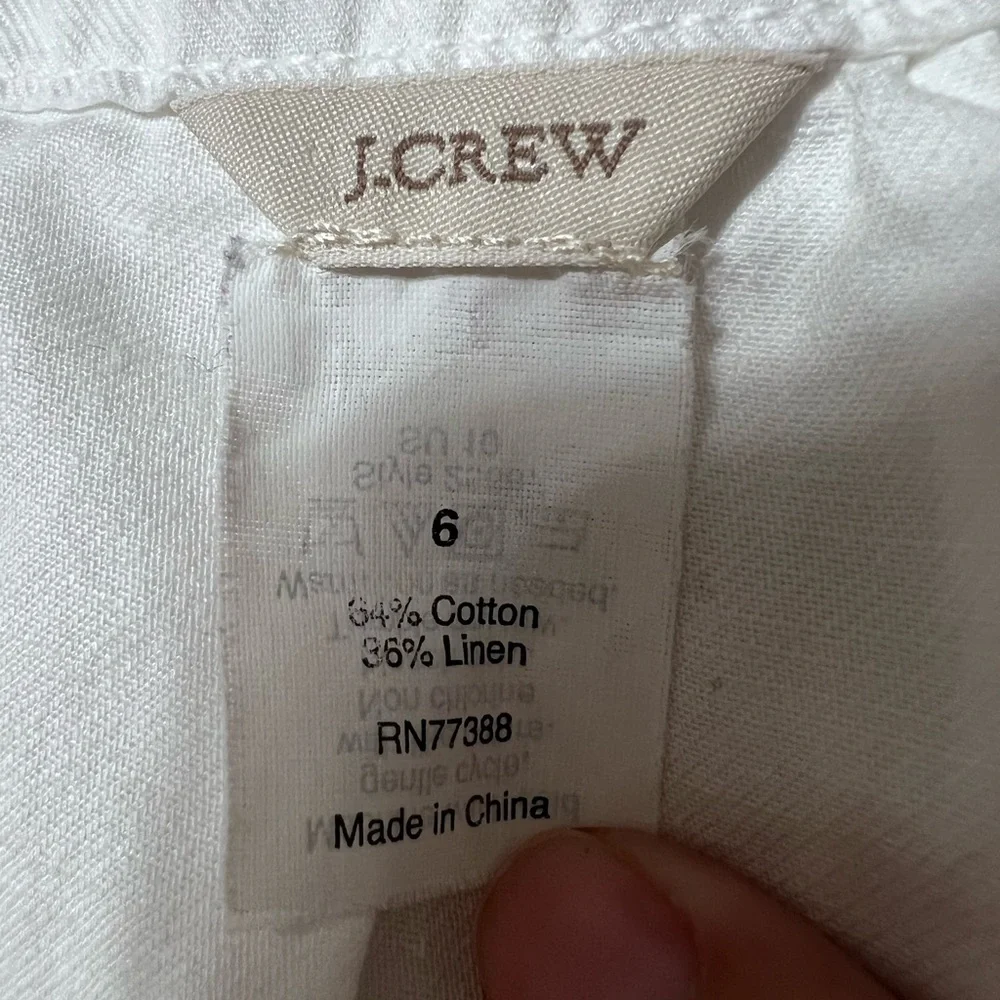 Crew Cotton Linen White/Ivory Front Pockets Zipper Closure Short Skirt Sz/6